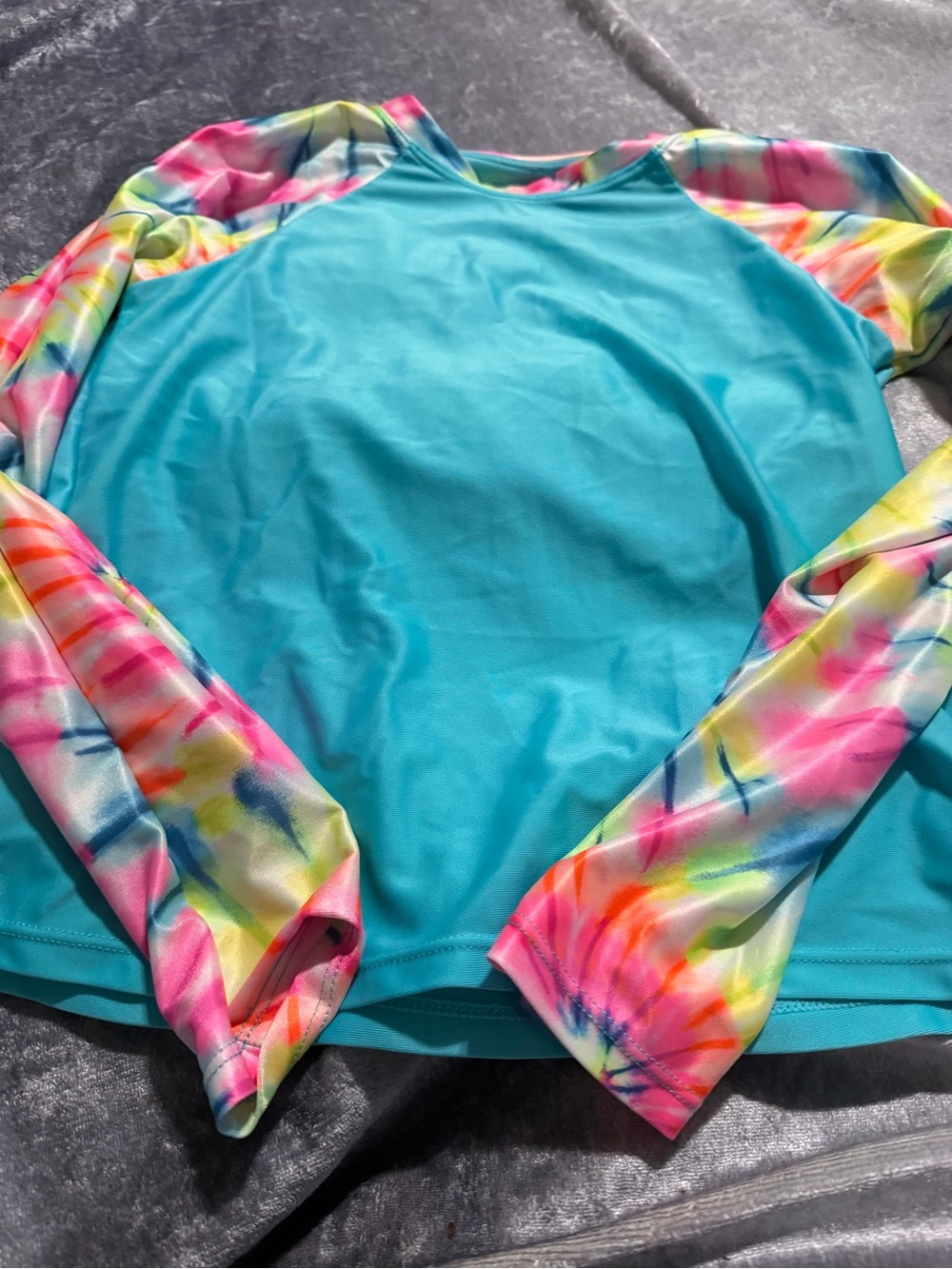 wonder nation Aqua Long Sleeve Top with Multicolor Tie-Dye Sleeves